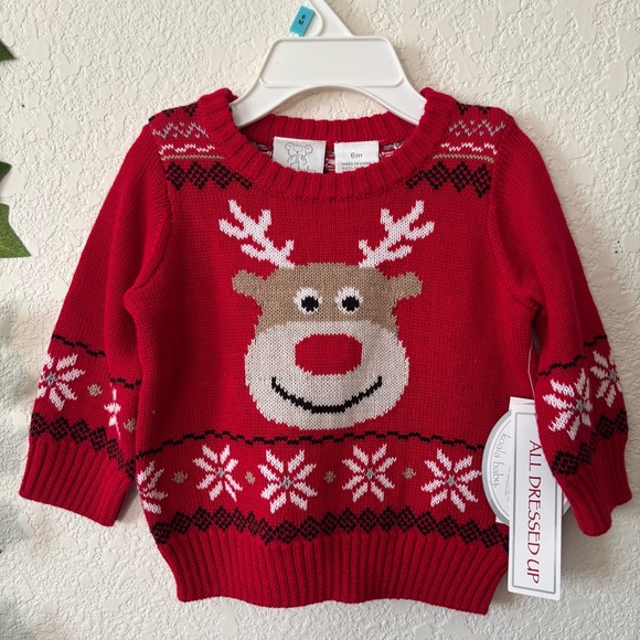Koala Baby Red Christmas Holiday Reindeer Fair Isle Knit Sweater Size 6 Months - Picture 4 of 13